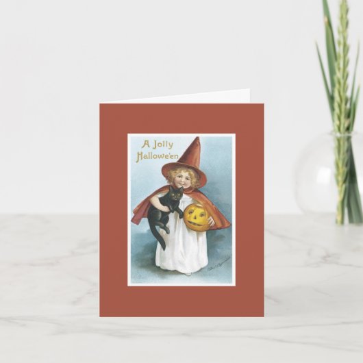 Oude Heks Zwart Kat Halloween Kaart (Voorkant)