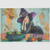 Oude Heks & Zwarte Kat Ketel Decoupage Tissuepapier (Voorkant)