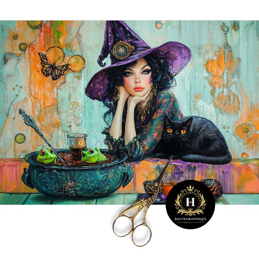 Oude Heks & Zwarte Kat Ketel Decoupage Tissuepapier