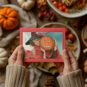 Oude Heksen en Pompoenen voor Halloween Kaart