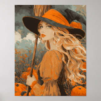 Oude heksenbezem pompoen elegante Halloween Poster