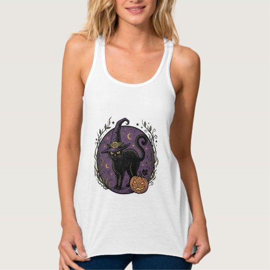 Oude Heksenkat Halloween Vector T-shirt Ontwerp_1 (Voorkant)