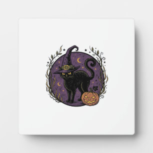 Oude Heksenkat Halloween Vector T-shirt Ontwerp_1 Fotoplaat