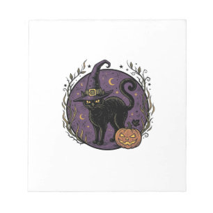Oude Heksenkat Halloween Vector T-shirt Ontwerp_1 Notitieblok