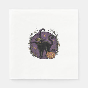 Oude Heksenkat Halloween Vector T-shirt Ontwerp_1 Servet