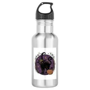 Oude Heksenkat Halloween Vector T-shirt Ontwerp_1 Waterfles