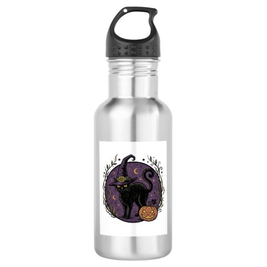 Oude Heksenkat Halloween Vector T-shirt Ontwerp_1 Waterfles (Voorkant)