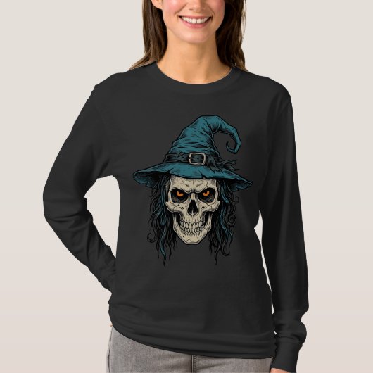 Oude Heksenskelet Halloween Vector T-shirt Ontwerp (Voorkant)
