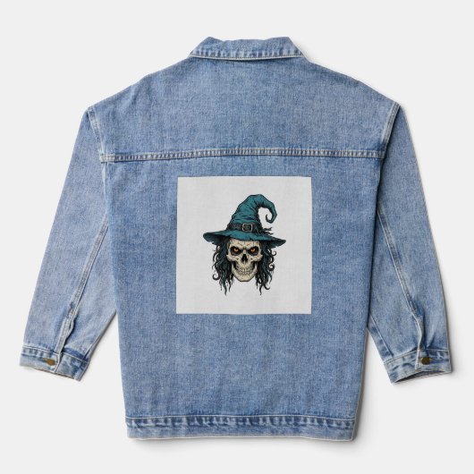 Oude Heksenskelet Halloween Vector T-shirt Ontwerp Denim Jacket (Achterkant)
