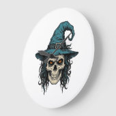 Oude Heksenskelet Halloween Vector T-shirt Ontwerp Grote Klok (Hoek)