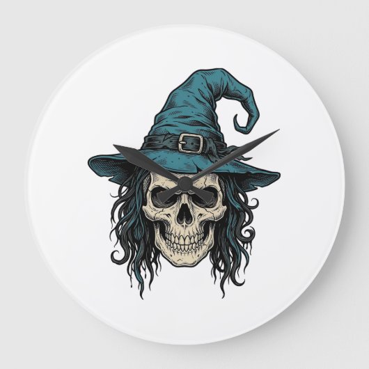 Oude Heksenskelet Halloween Vector T-shirt Ontwerp Grote Klok (Voorkant)