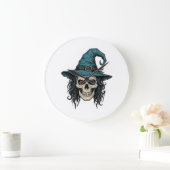 Oude Heksenskelet Halloween Vector T-shirt Ontwerp Grote Klok (Huis)