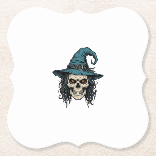 Oude Heksenskelet Halloween Vector T-shirt Ontwerp Kartonnen Onderzetters (Voorkant)