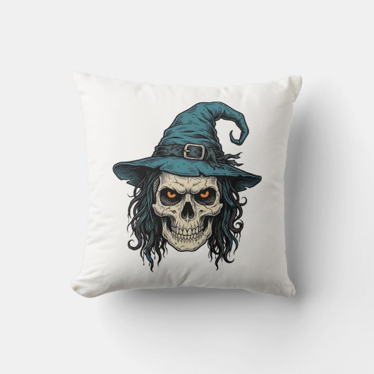Oude Heksenskelet Halloween Vector T-shirt Ontwerp Kussen (Voorkant)