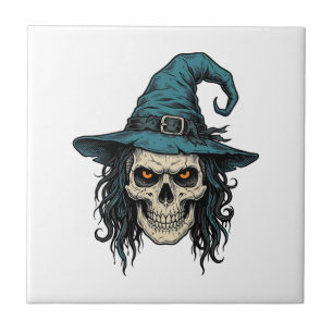 Oude Heksenskelet Halloween Vector T-shirt Ontwerp Tegeltje
