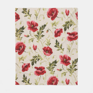 Oude heldere rode klaprozen bloempatroon fleece deken