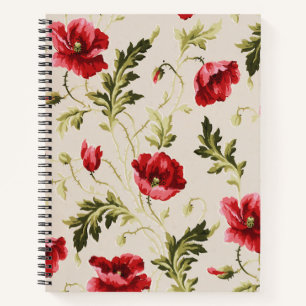Oude heldere rode klaprozen bloempatroon notitieboek