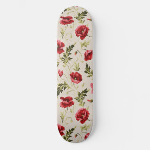 Oude heldere rode klaprozen bloempatroon persoonlijk skateboard