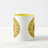 Oude Hemelgele Glimlachende Gelukkige Hippie Zon Mok (Midden)