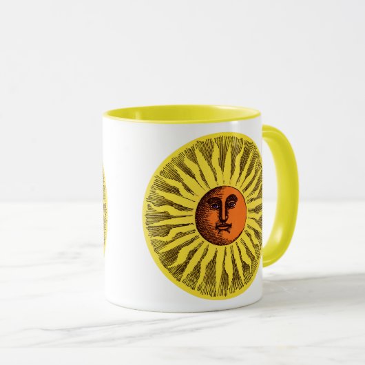 Oude Hemelgele Glimlachende Gelukkige Hippie Zon Mok (Voorkant rechts)