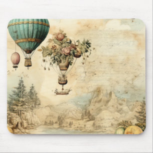 Oude hemluchtballon in een serene landschap muismat