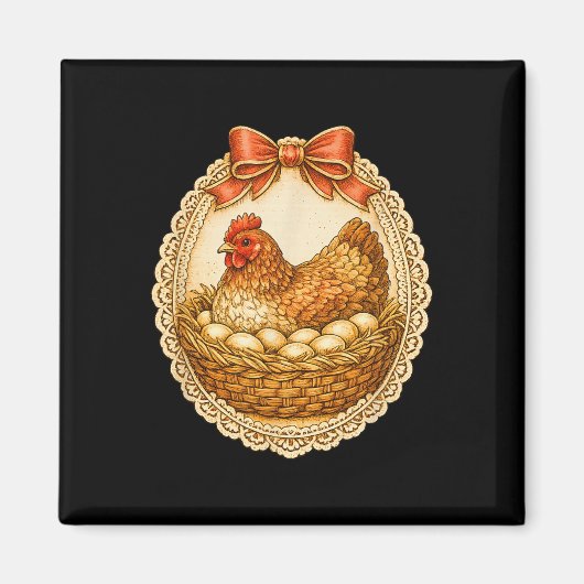 Oude Hen Op Nest Kant Frame Boerderij Kip A Magneet (Voorkant)