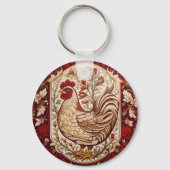 Oude Hen Rood en Crème Bloemmotief Sleutelhanger (Achterkant)