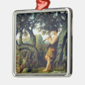 Oude herder jongen spelen de fluit metalen ornament (Links)