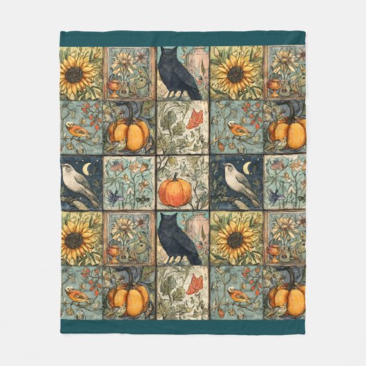 Oude herfst patchwork uitziende pompoen uil bloem fleece deken (Voorkant)