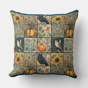 Oude herfst patchwork uitziende pompoen uil bloem kussen