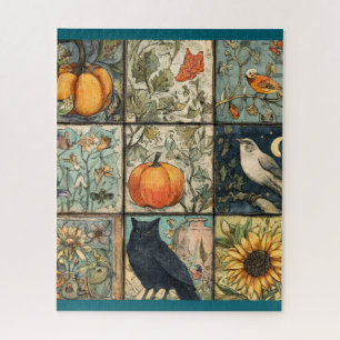 Oude herfst patchwork uitziende pompoen uil bloem legpuzzel