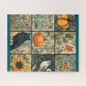 Oude herfst patchwork uitziende pompoen uil bloem legpuzzel (Horizontaal)