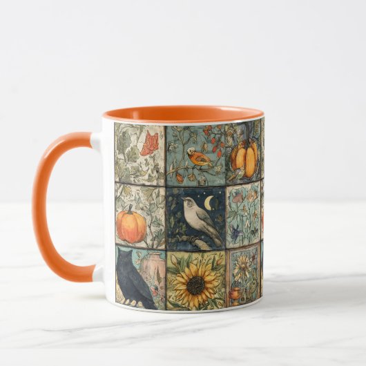Oude herfst patchwork uitziende pompoen uil bloem mok (Links)