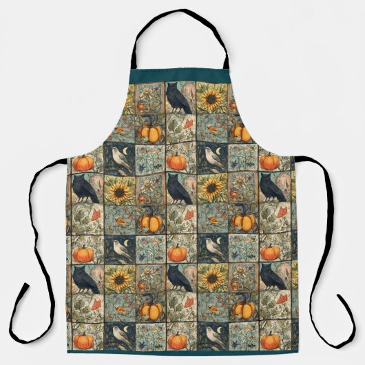 Oude herfst patchwork uitziende pompoen uil bloem schort (Voorkant)