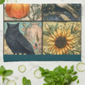 Oude herfst patchwork uitziende pompoen uil bloem theedoek (Gevouwen)