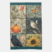 Oude herfst patchwork uitziende pompoen uil bloem theedoek (Verticaal)