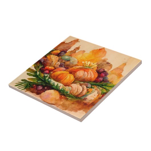 Oude Herfst Pompoen Oogst Waterverf Landelijk Tegeltje (Zijkant)