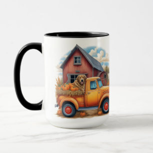 Oude Herfst Truck en Jachthond, Retro Jacht Herfst Mok