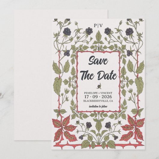 Oude Herfst Zwarte Bramen Bewaar de Datum Save The Date (Voorkant / Achterkant)