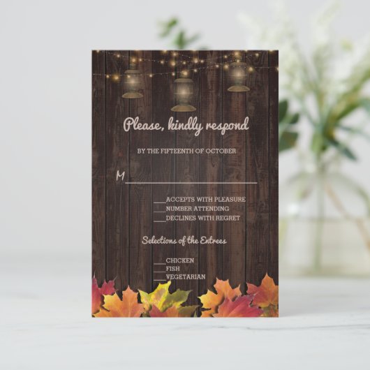 Oude herfstbladeren Vintage lantaarns Houten RSVP (Staand voorkant)