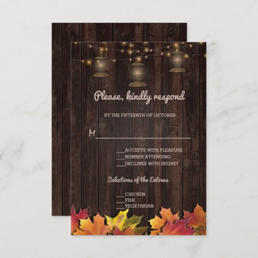 Oude herfstbladeren Vintage lantaarns Houten RSVP (Voorkant / Achterkant)