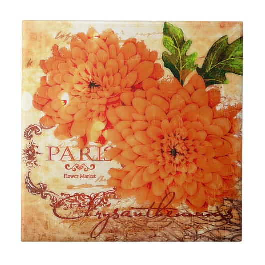 Oude herfstchrysanten tegeltje (Voorkant)