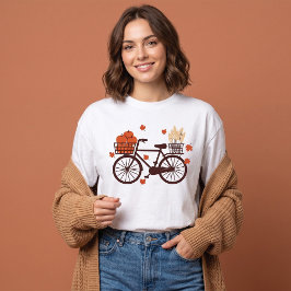 Oude herfstfiets met pompoenoogst t-shirt