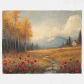 Oude herfstweide-schildering klaprozen fleece deken (Voorkant (Horizontaal))