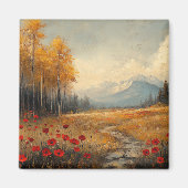 Oude herfstweide-schildering klaprozen magneet (Voorkant)