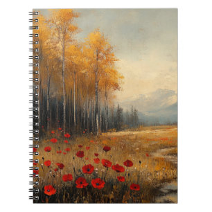 Oude herfstweide-schildering klaprozen notitieboek