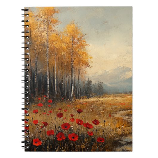 Oude herfstweide-schildering klaprozen notitieboek (Voorkant)