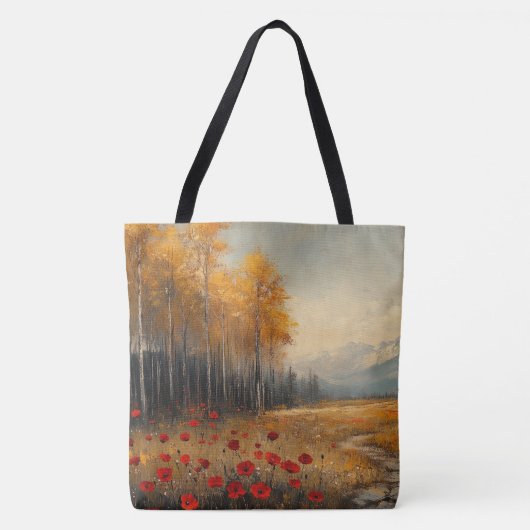 Oude herfstweide-schildering klaprozen tote bag (Voorkant)