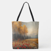 Oude herfstweide-schildering klaprozen tote bag (Achterkant)