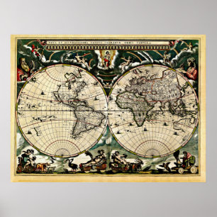 Oude herstelde Wereldkaart #2 Poster